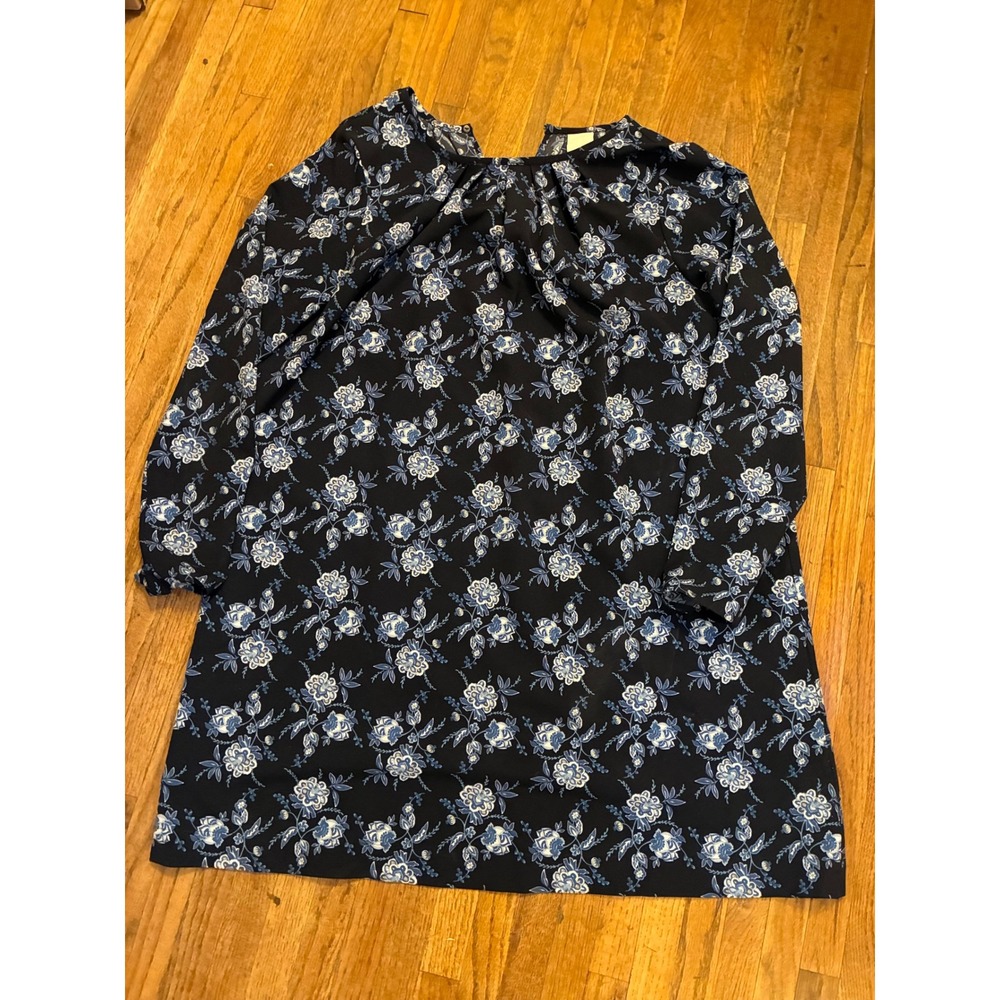 HM Floral Long Sleeve Shift Dress Navy Blue Dark Academia Mini Dress Size 8